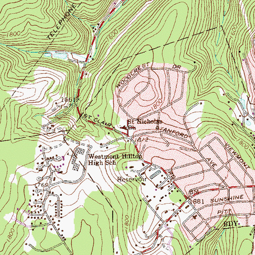 Topographic Map of Saint Nicholas School, PA