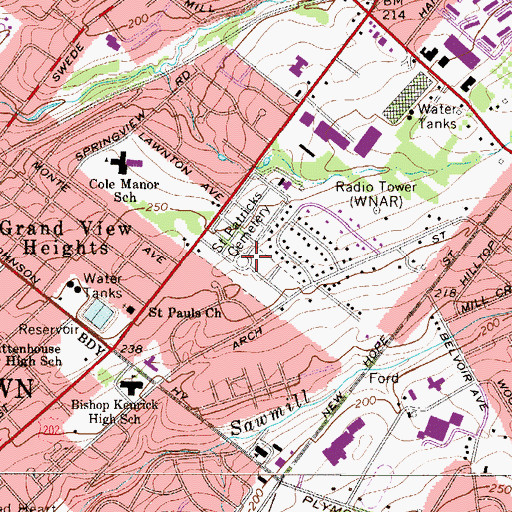 Topographic Map of Saint Patrick's Cemetery, PA