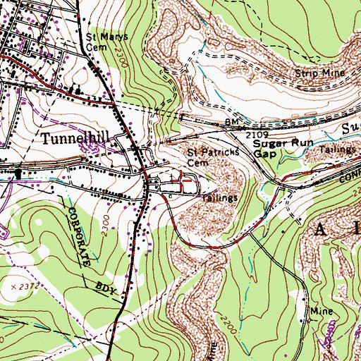 Topographic Map of Saint Patricks Cemetery, PA