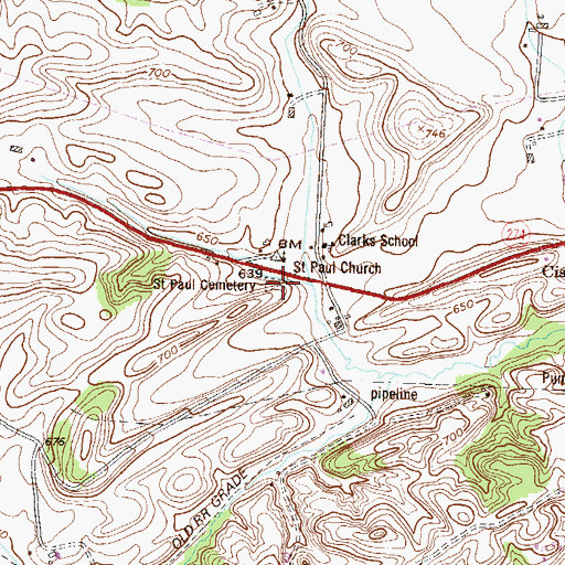 Topographic Map of Saint Paul Cemetery, PA