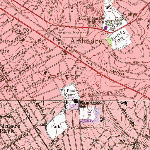 Topographic Map of Saint Pauls Cemetery, PA