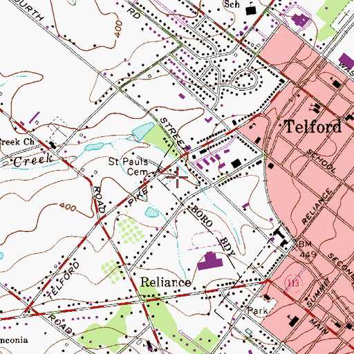 Topographic Map of Saint Pauls Cemetery, PA