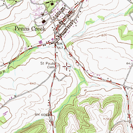 Topographic Map of Saint Pauls Cemetery, PA