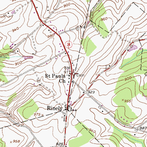 Topographic Map of Saint Pauls Church, PA