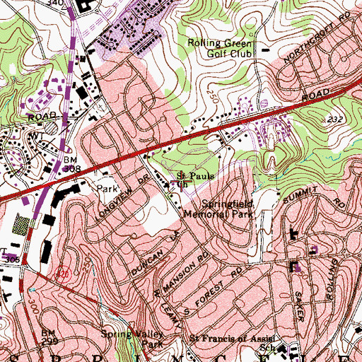 Topographic Map of Saint Pauls Church, PA