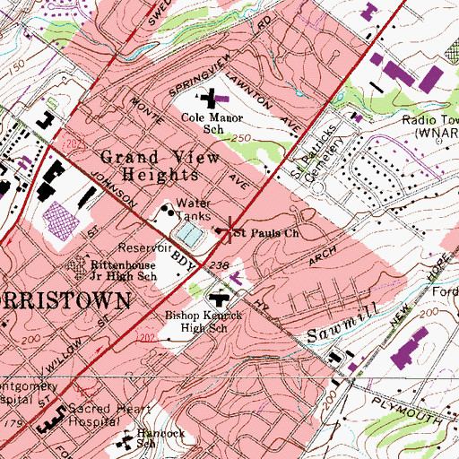 Topographic Map of Saint Pauls Church, PA