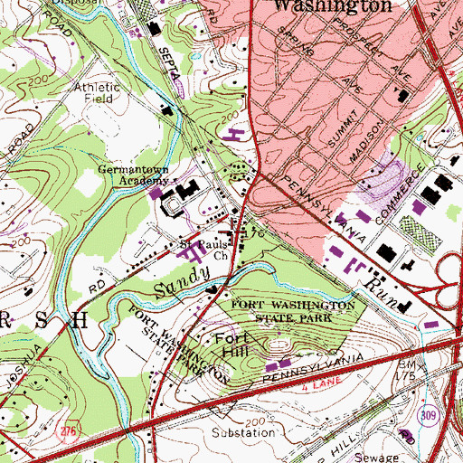 Topographic Map of Saint Pauls Church, PA