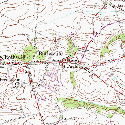 Topographic Map of Saint Pauls Church, PA
