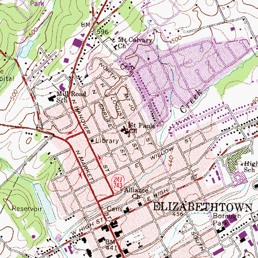 Topographic Map of Saint Pauls Church, PA
