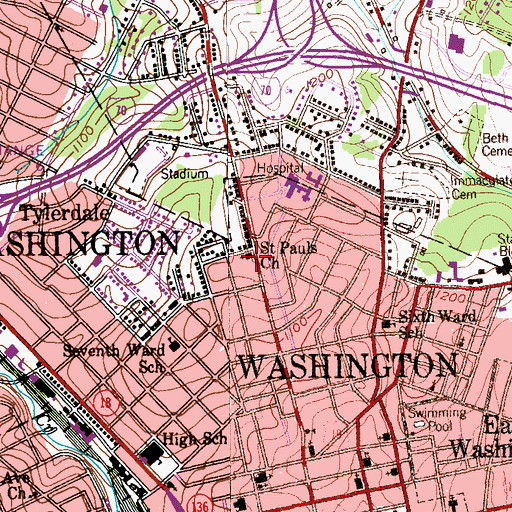 Topographic Map of Saint Pauls Church, PA