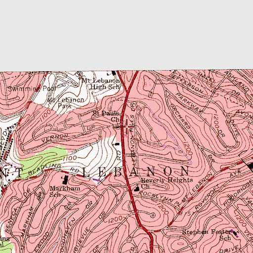Topographic Map of Saint Pauls Church, PA