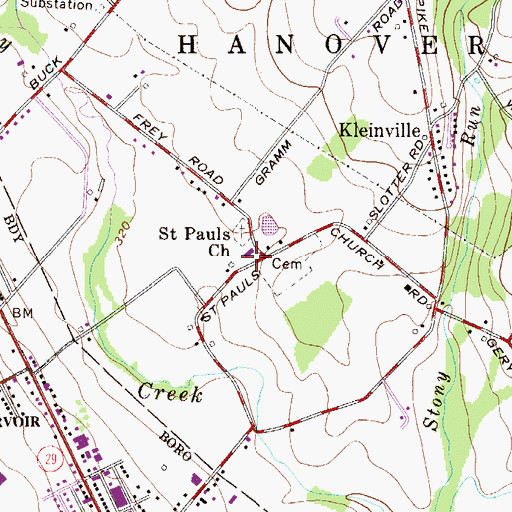 Topographic Map of Saint Pauls Church, PA