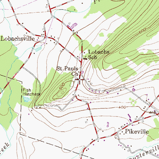 Topographic Map of Saint Pauls Church, PA