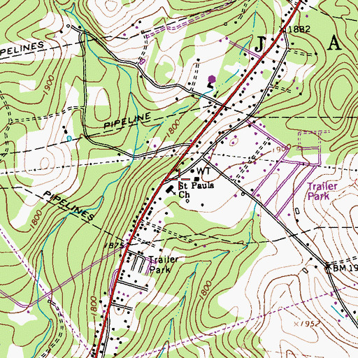 Topographic Map of Saint Pauls Church, PA