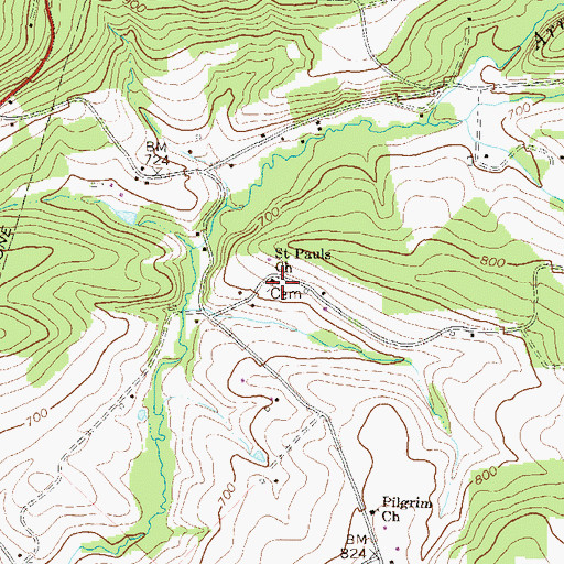 Topographic Map of Saint Pauls Church, PA