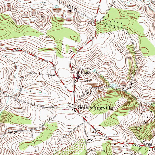 Topographic Map of Saint Pauls Church, PA