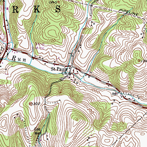 Topographic Map of Saint Pauls Church, PA