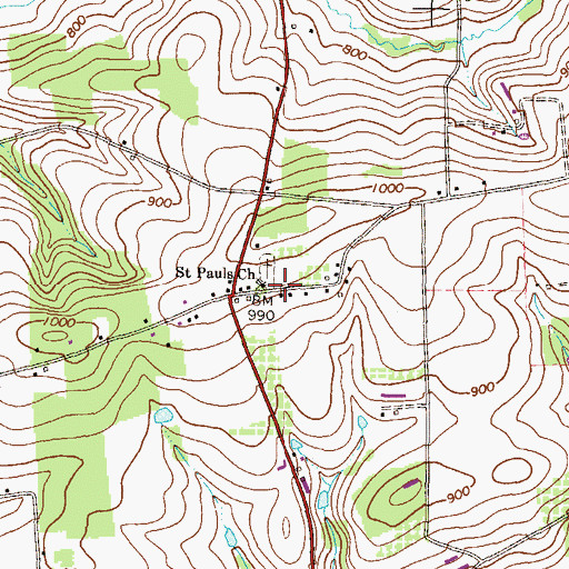 Topographic Map of Saint Pauls Church, PA