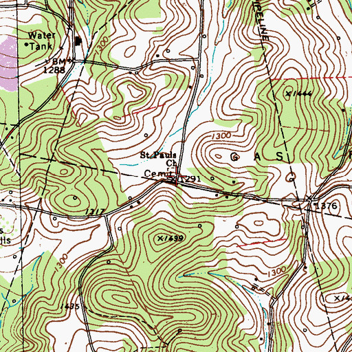 Topographic Map of Saint Pauls Church, PA