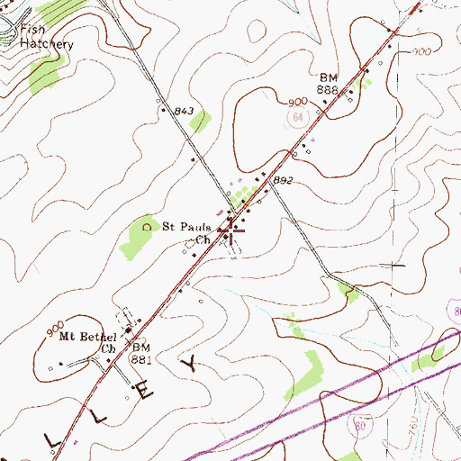 Topographic Map of Saint Pauls Church, PA