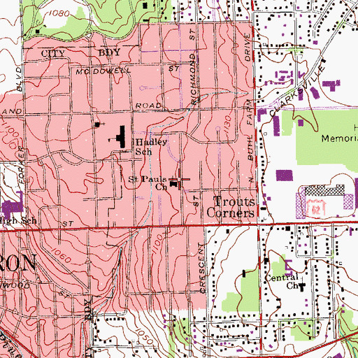 Topographic Map of Saint Pauls Church, PA