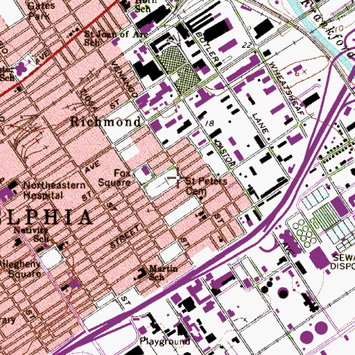 Topographic Map of Saint Peters Cemetery, PA