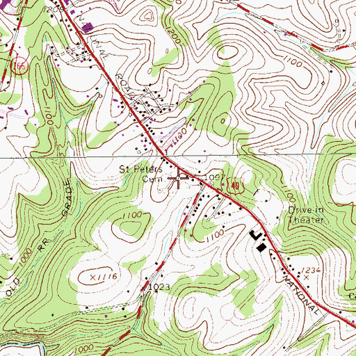 Topographic Map of Saint Peters Cemetery, PA