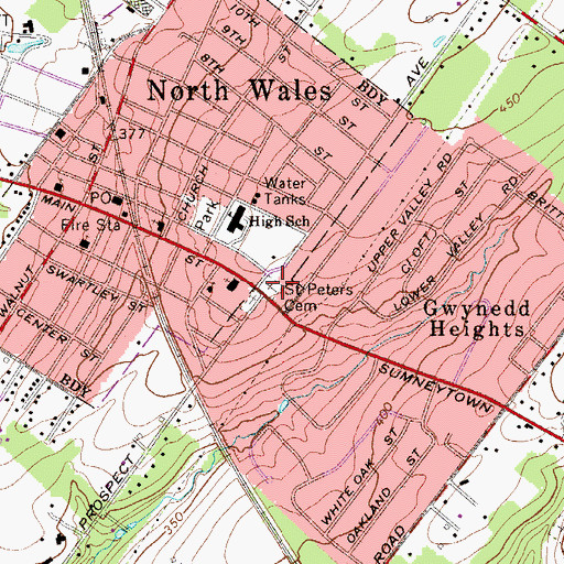Topographic Map of Saint Peters Cemetery, PA