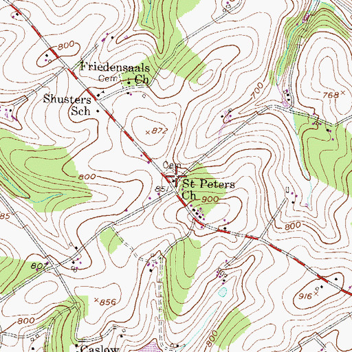 Topographic Map of Saint Peters Church, PA