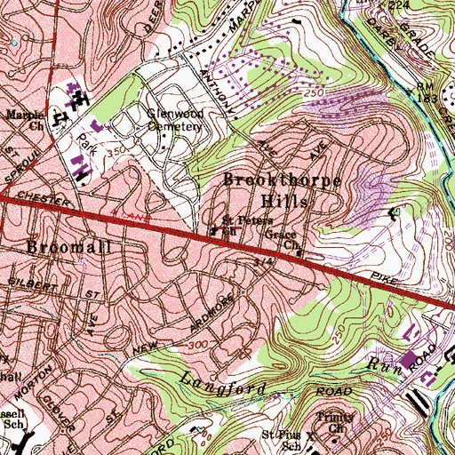 Topographic Map of Saint Peters Church, PA