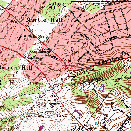 Topographic Map of Saint Peters Church, PA
