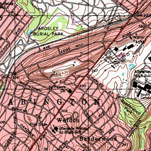 Topographic Map of Saint Peters Church, PA
