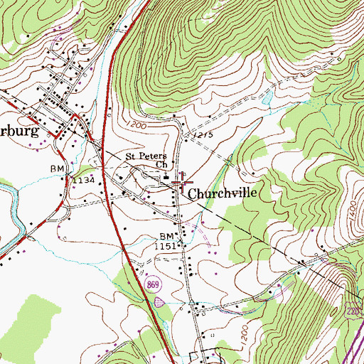 Topographic Map of Saint Peters Church, PA