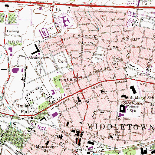 Topographic Map of Saint Peters Church, PA