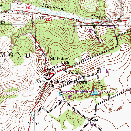 Topographic Map of Saint Peters Church, PA