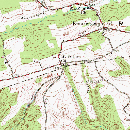 Topographic Map of Saint Peters Church, PA