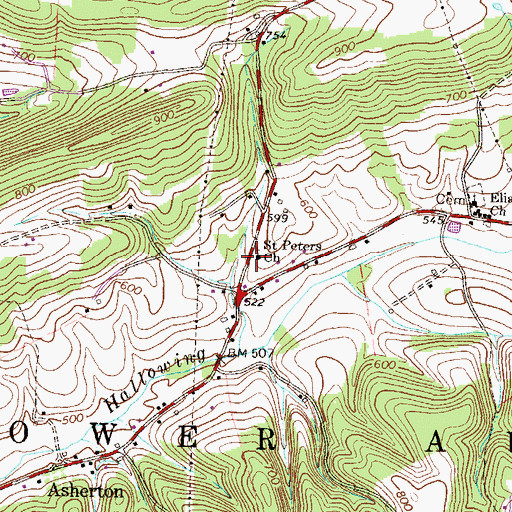 Topographic Map of Saint Peters Church, PA