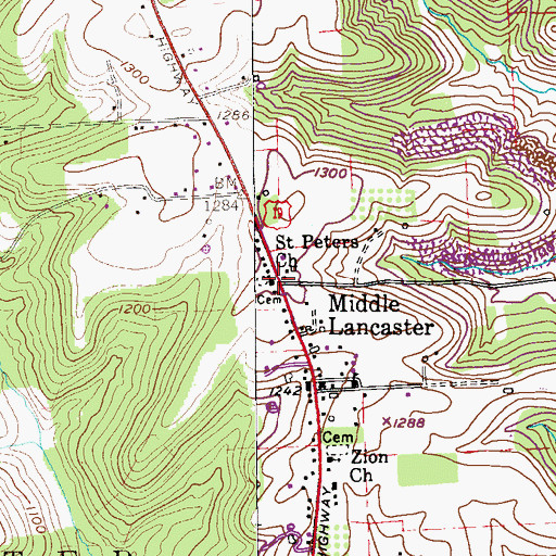 Topographic Map of Saint Peters Church, PA
