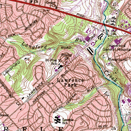 Topographic Map of Saint Pius X School, PA