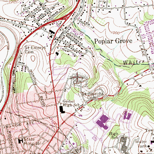Topographic Map of Saint Ritas Cemetery, PA