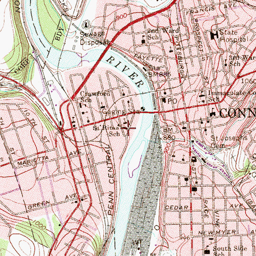 Topographic Map of Saint Ritas School, PA
