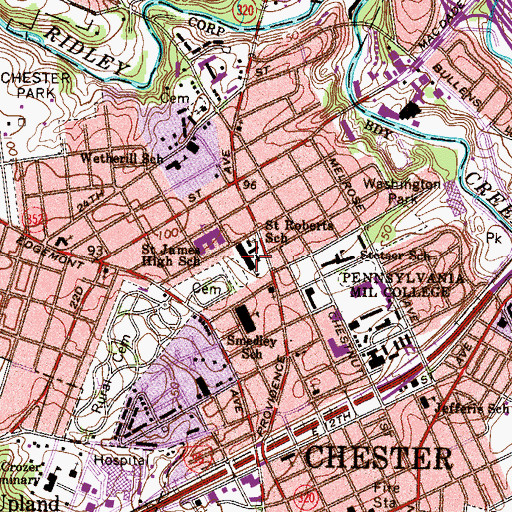 Topographic Map of Saint Roberts School, PA