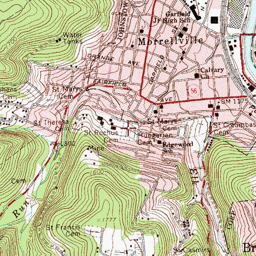 Topographic Map of Saint Rochus Cemetery, PA