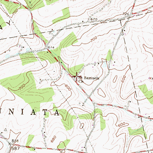 Topographic Map of Saint Samuels Church, PA
