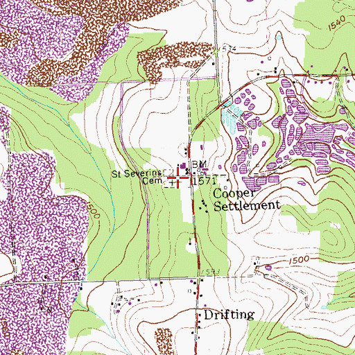 Topographic Map of Saint Severins Cemetery, PA