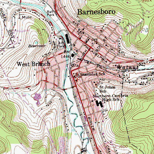 Topographic Map of Saint Stanislas School, PA