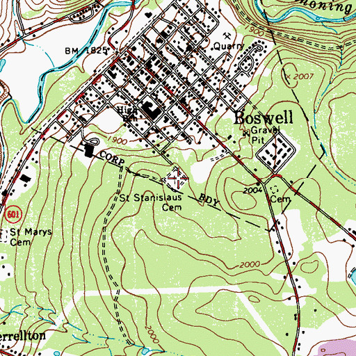 Topographic Map of Saint Stanislaus Cemetery, PA