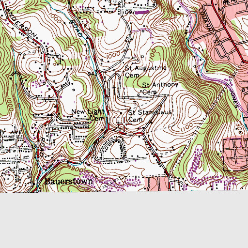 Topographic Map of Saint Stanislaus Cemetery, PA