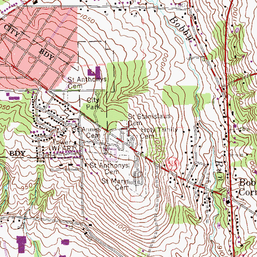 Topographic Map of Saint Stanislaus Cemetery, PA