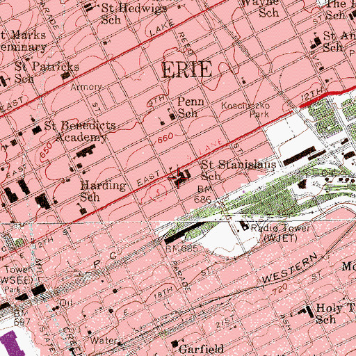 Topographic Map of Saint Stanislaus School, PA
